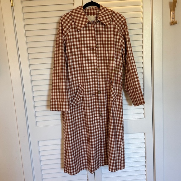 Sezane Clyde Coat Brown Gingham/ Ecru - Size 4 - Picture 3 of 6